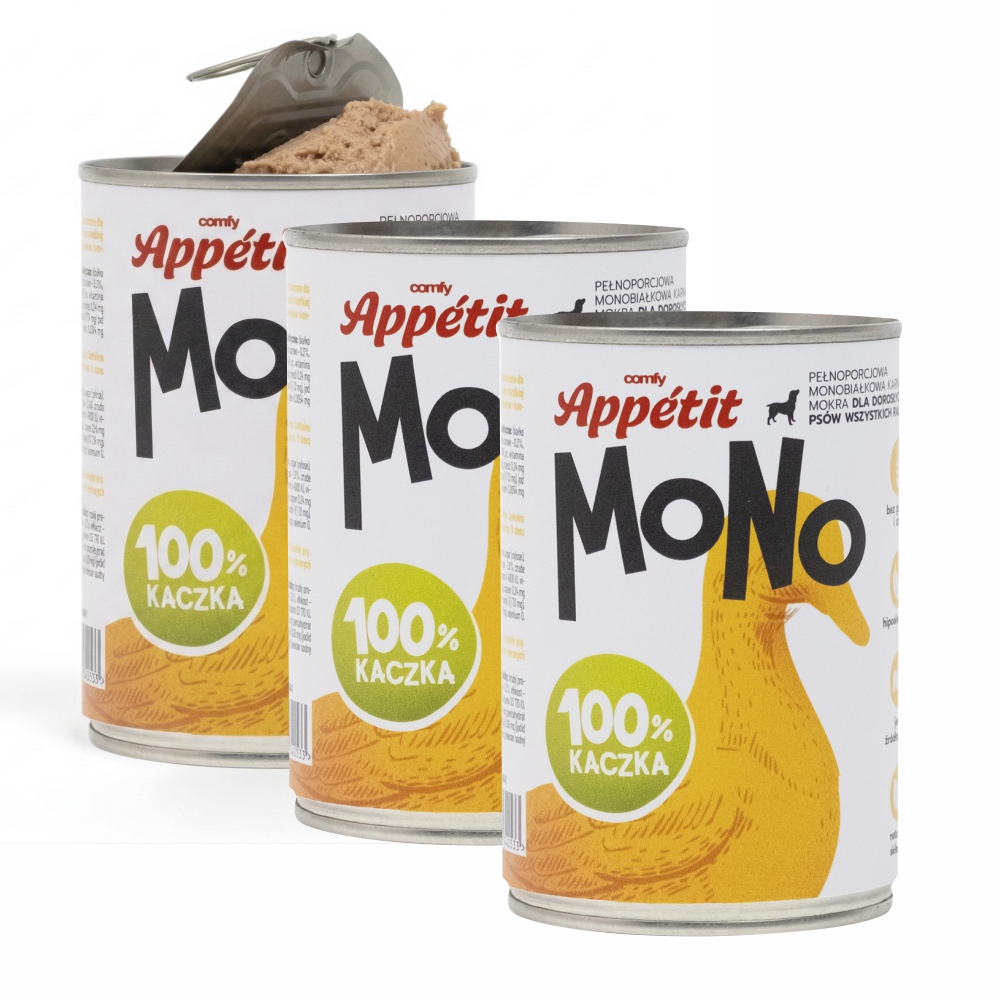 Comfy Appetit Mono Kaczka Monoproteinowa Karma Mokra Dla Psa Puszka Zestaw 3 sztuk 400g